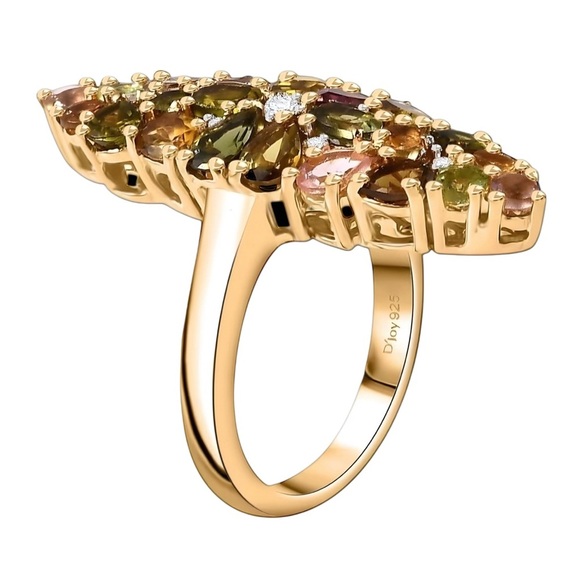 Multi Tourmaline 18k Gold Vermeil Cocktail Ring with Cluster Design MSRP $550 - Picture 7 of 11